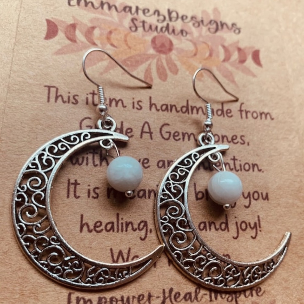 ♥️NWT♥️Crescent Moon & Moonstone Charm Earrings ♥️Handmade✨Artisan ✨ Mom’s Day ✨